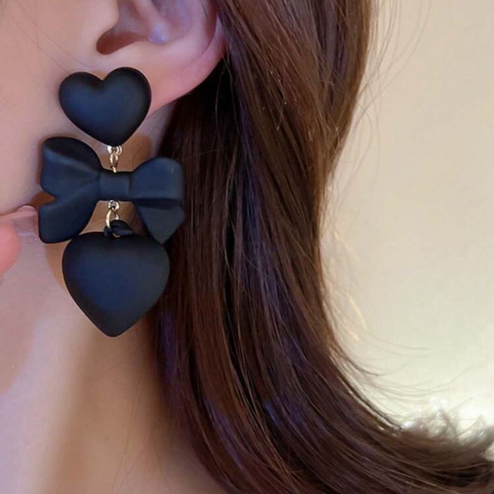 3for$20 Acrylic Black Bowknot Heart Shaped Long Pendant Earrings